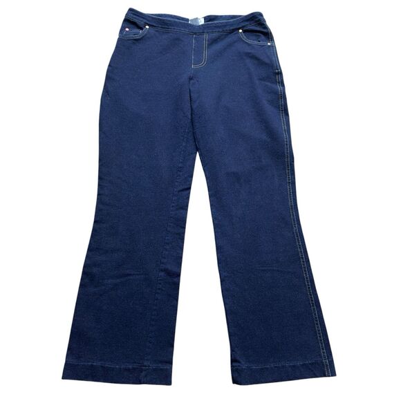 Pajama Jeans Womens Medium Pull On Stretch Pants Denim Wide Leg Dark Wash - Picture 1 of 16